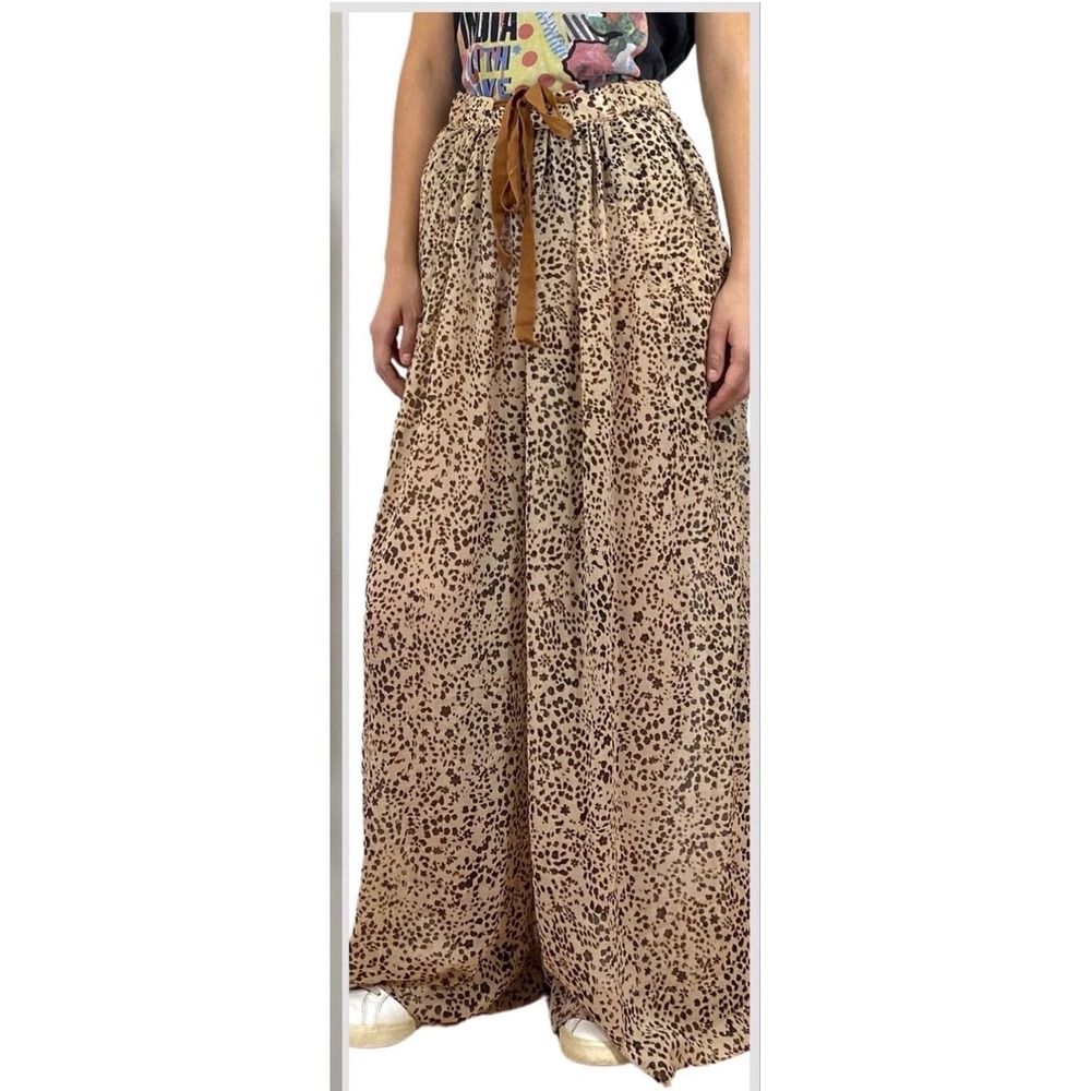 Intimately Free People Wide Leg Pants Womens M Tan Leopard Print Excellent Boho